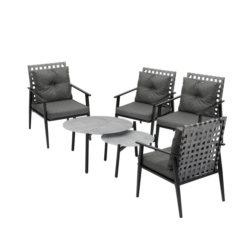 Livsip Outdoor Patio Set 2pc Grey Table Sets 4pc Rattan Black Chairs-Outdoor Patio Set-PEROZ Accessories