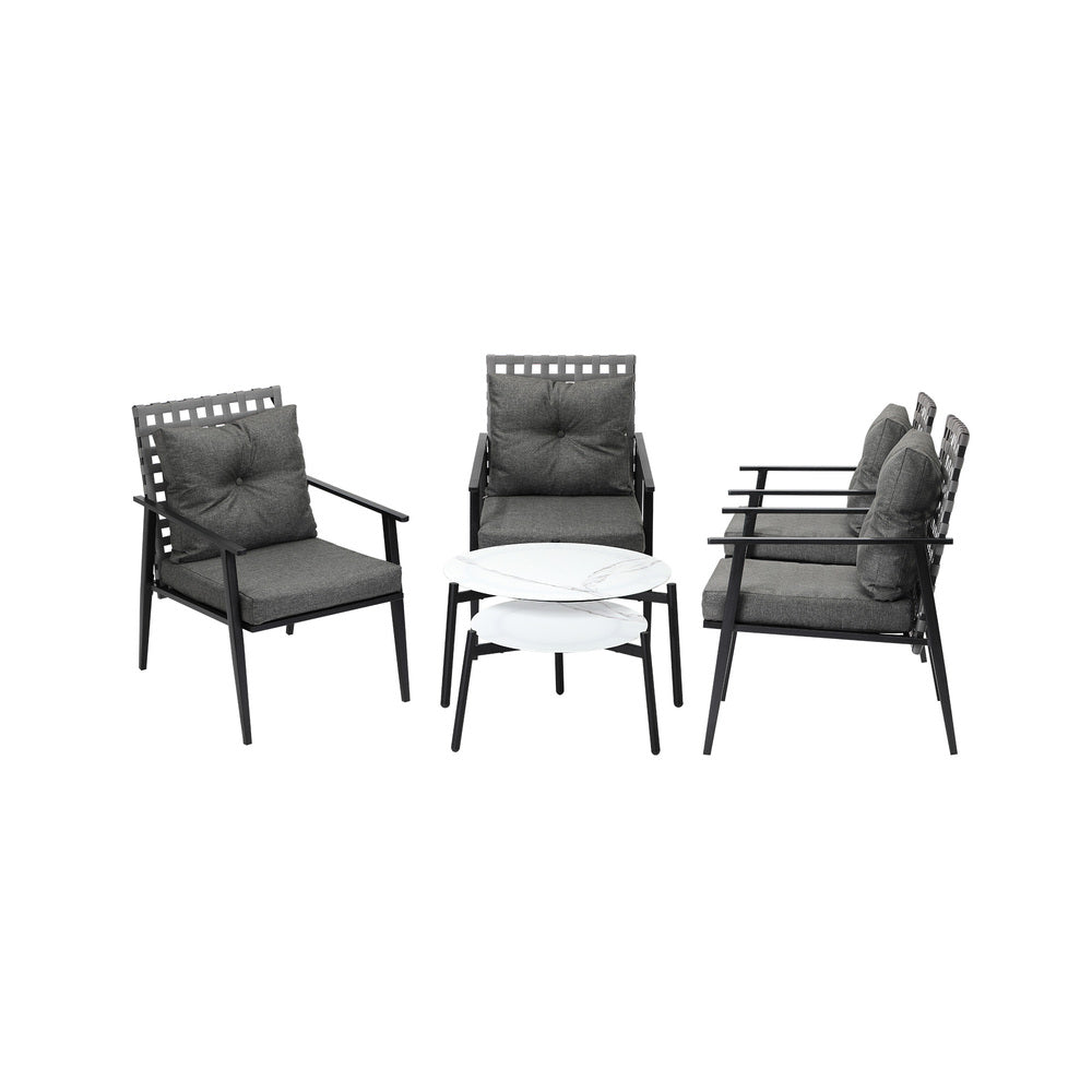 Livsip Outdoor Patio Set 2pc White Marble Table Sets 4pc Rattan Chairs-Outdoor Patio Set-PEROZ Accessories