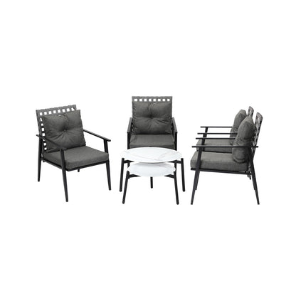 Livsip Outdoor Patio Set 2pc White Marble Table Sets 4pc Rattan Chairs-Outdoor Patio Set-PEROZ Accessories