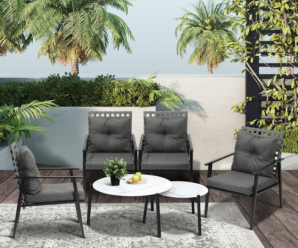 Livsip Outdoor Patio Set 2pc White Marble Table Sets 4pc Rattan Chairs-Outdoor Patio Set-PEROZ Accessories