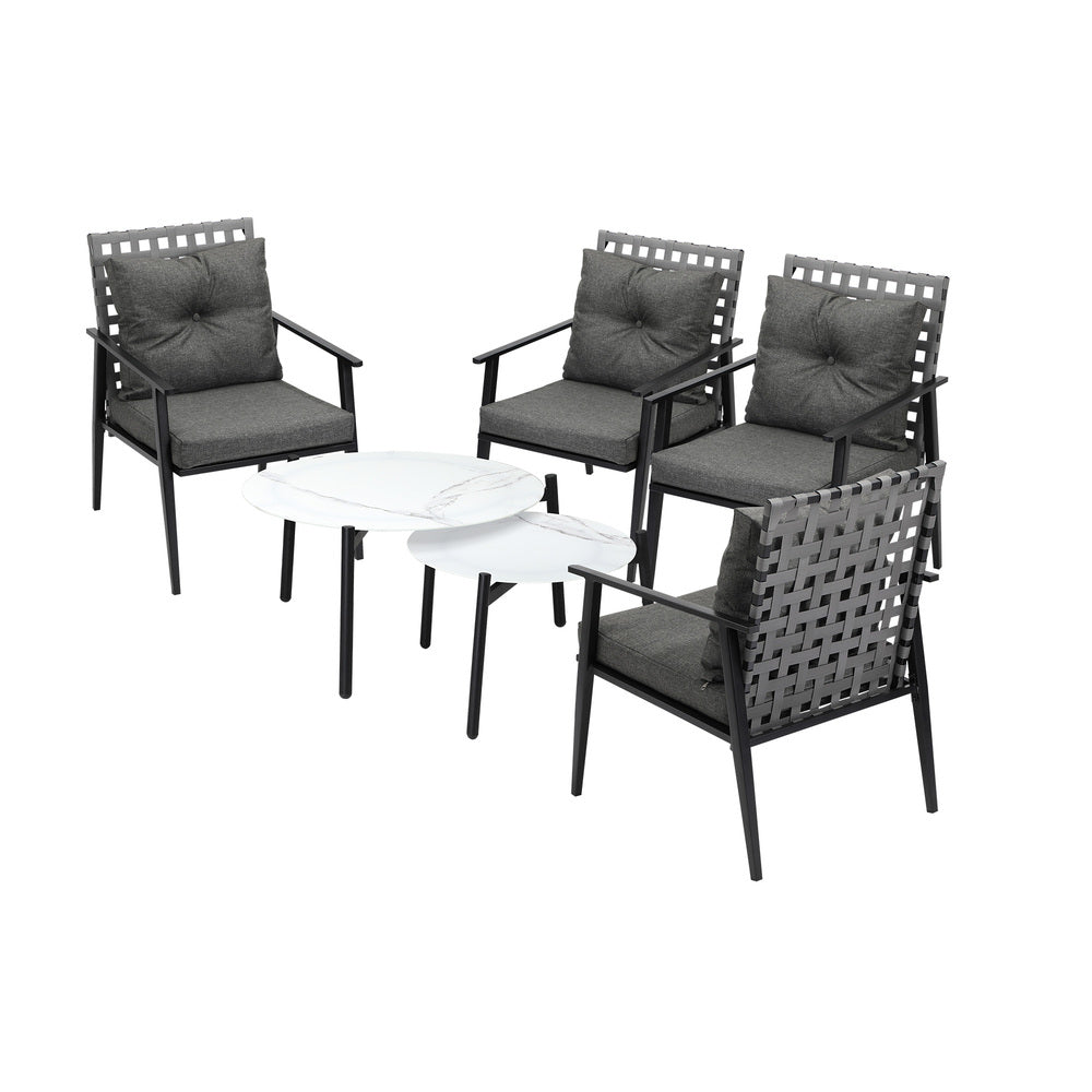 Livsip Outdoor Patio Set 2pc White Marble Table Sets 4pc Rattan Chairs-Outdoor Patio Set-PEROZ Accessories