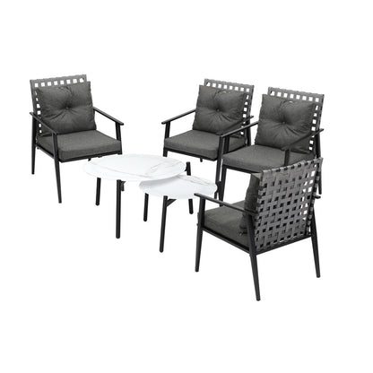 Livsip Outdoor Patio Set 2pc White Marble Table Sets 4pc Rattan Chairs-Outdoor Patio Set-PEROZ Accessories