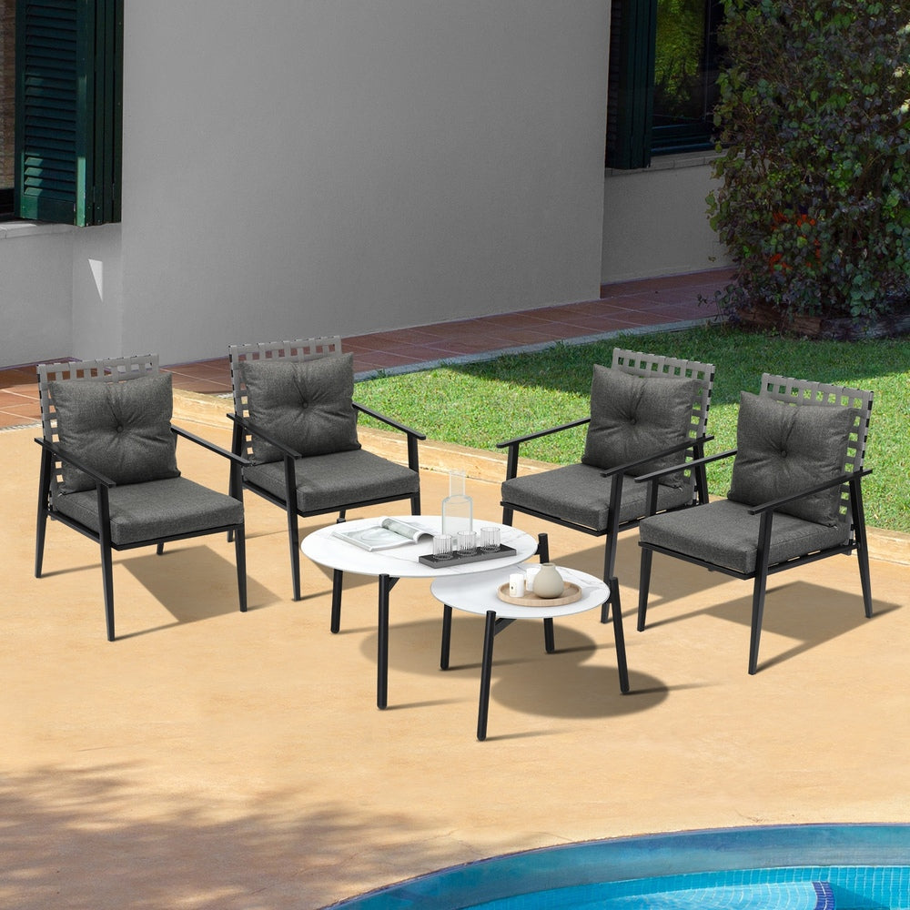Livsip Outdoor Patio Set 2pc White Marble Table Sets 4pc Rattan Chairs-Outdoor Patio Set-PEROZ Accessories
