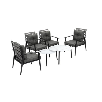Livsip Outdoor Patio Set 2pc White Marble Table Sets 4pc Rattan Chairs-Outdoor Patio Set-PEROZ Accessories
