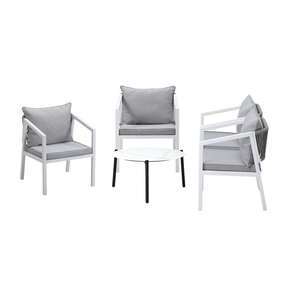 Livsip Outdoor Patio Set 4 Seater White 70cm Coffee Table-Outdoor Patio Set-PEROZ Accessories