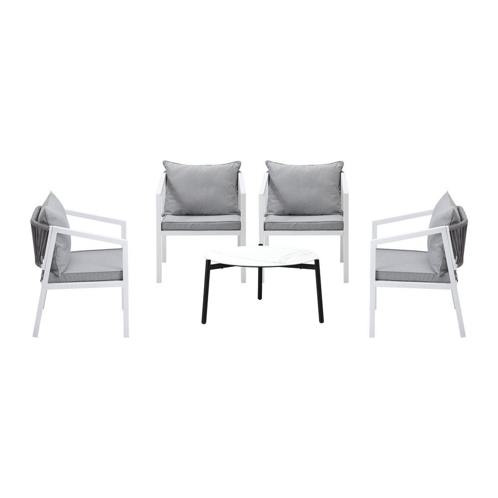 Livsip Outdoor Patio Set 4 Seater White 70cm Coffee Table-Outdoor Patio Set-PEROZ Accessories