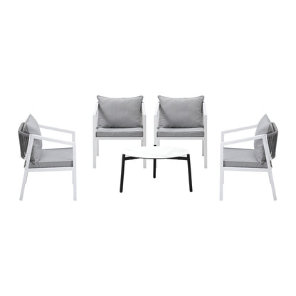 Livsip Outdoor Patio Set 4 Seater White 70cm Coffee Table-Outdoor Patio Set-PEROZ Accessories