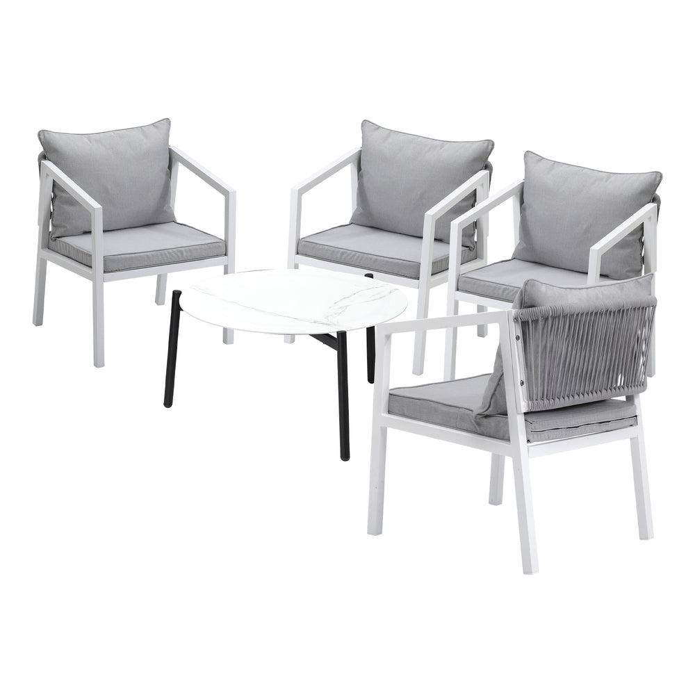 Livsip Outdoor Patio Set 4 Seater White 70cm Coffee Table-Outdoor Patio Set-PEROZ Accessories