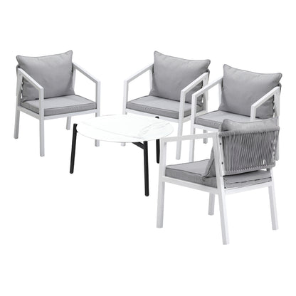 Livsip Outdoor Patio Set 4 Seater White 70cm Coffee Table-Outdoor Patio Set-PEROZ Accessories