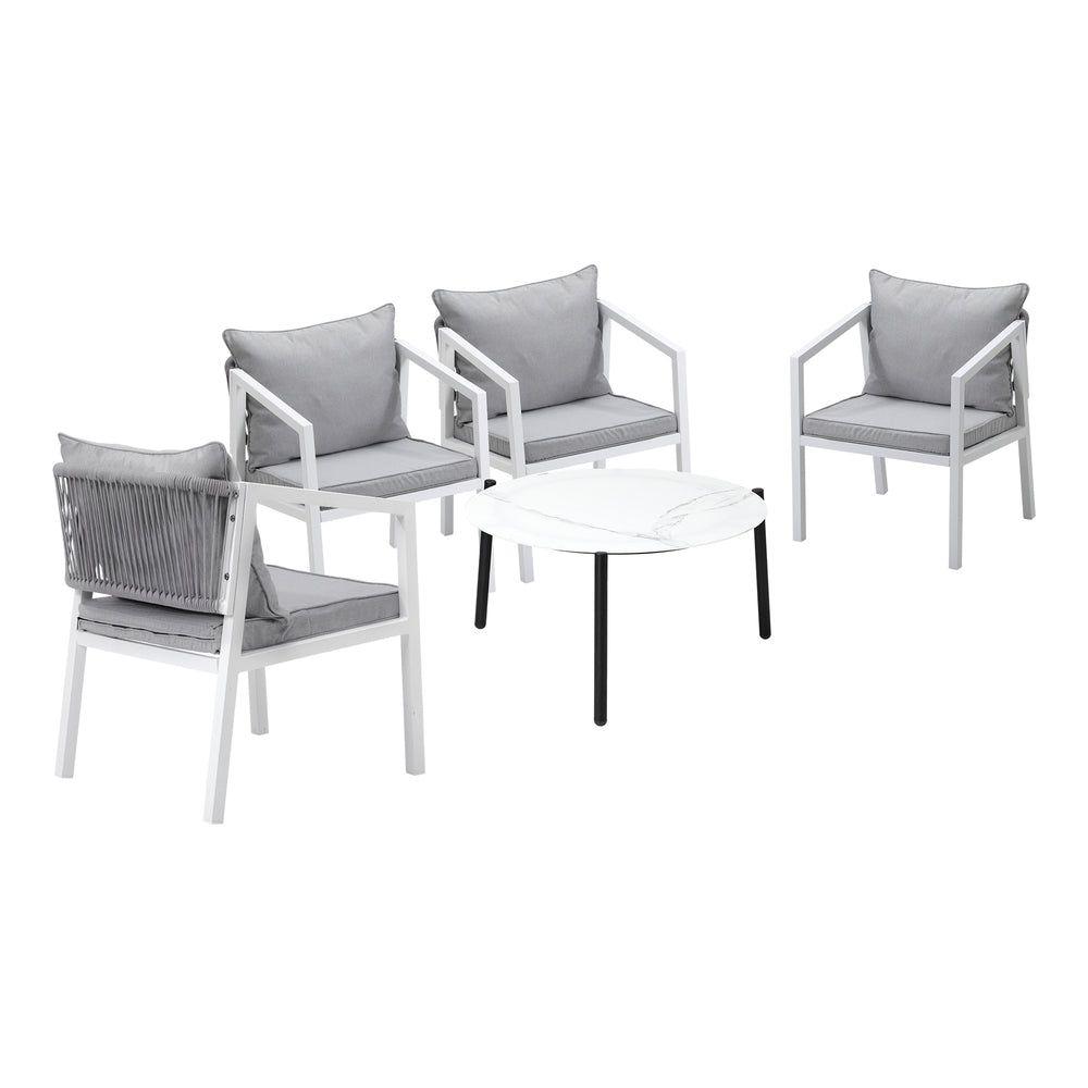 Livsip Outdoor Patio Set 4 Seater White 70cm Coffee Table-Outdoor Patio Set-PEROZ Accessories