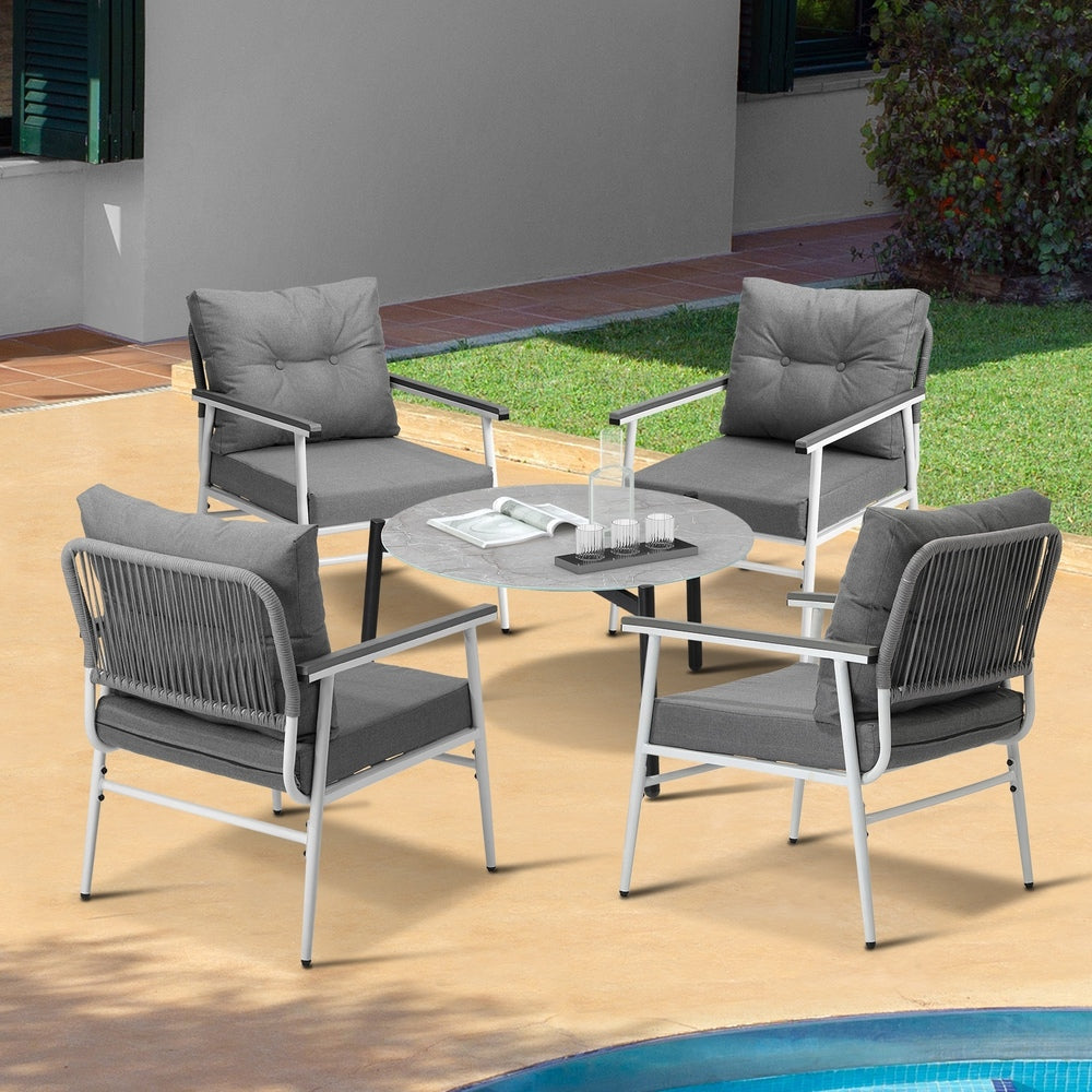 Livsip Outdoor Patio Set 5PC 70cm Table Grey and White Armchair-Outdoor Patio Set-PEROZ Accessories