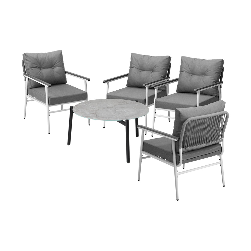 Livsip Outdoor Patio Set 5PC 70cm Table Grey and White Armchair-Outdoor Patio Set-PEROZ Accessories