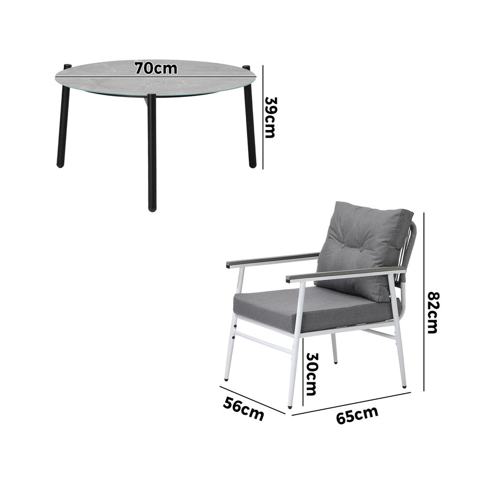 Livsip Outdoor Patio Set 5PC 70cm Table Grey and White Armchair-Outdoor Patio Set-PEROZ Accessories