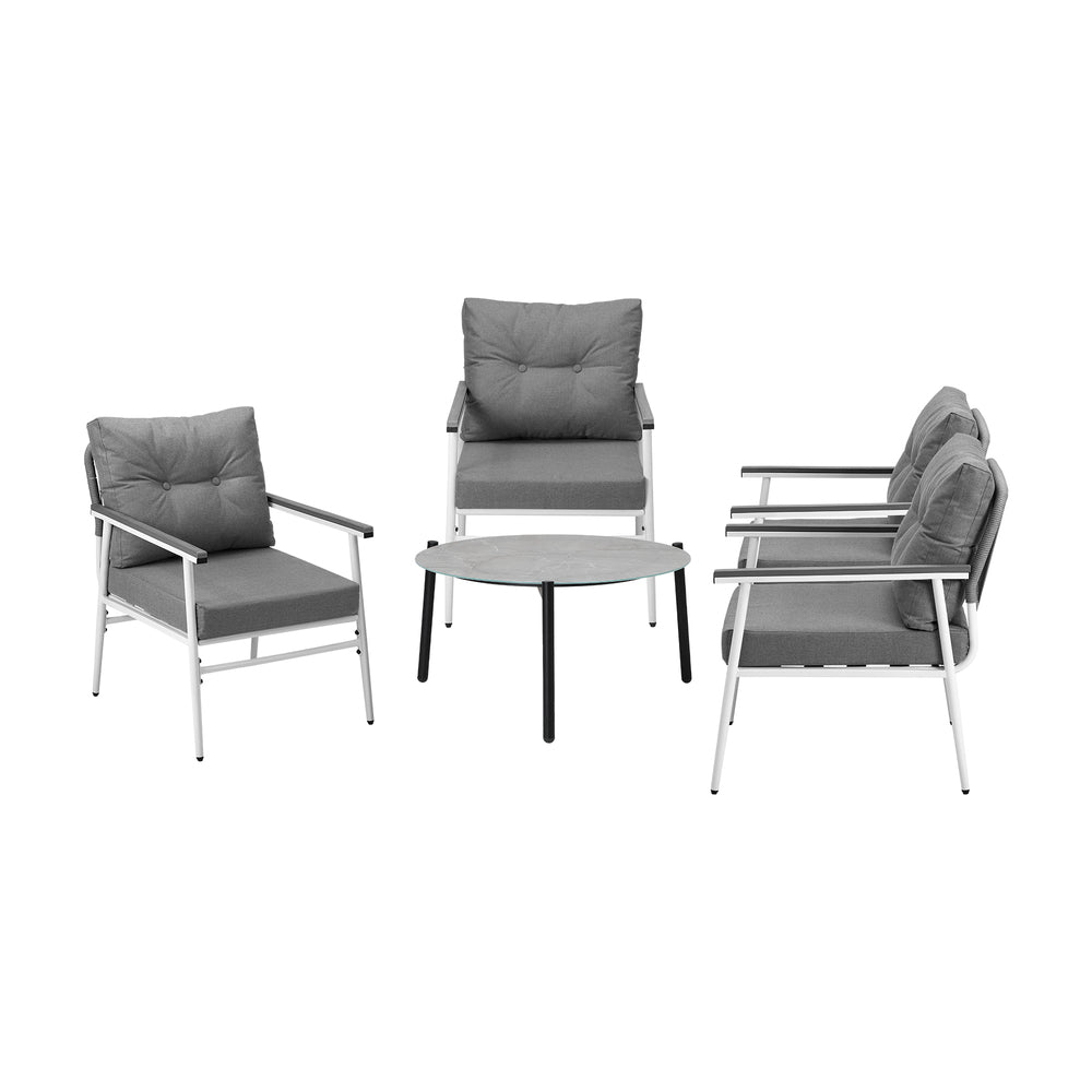 Livsip Outdoor Patio Set 5PC 70cm Table Grey and White Armchair-Outdoor Patio Set-PEROZ Accessories