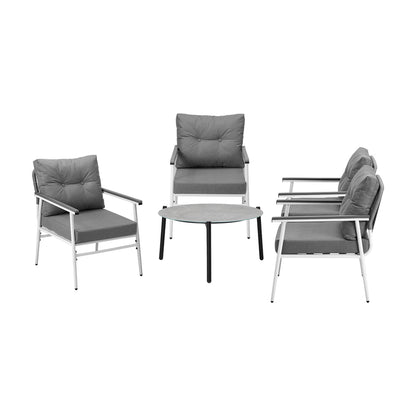 Livsip Outdoor Patio Set 5PC 70cm Table Grey and White Armchair-Outdoor Patio Set-PEROZ Accessories