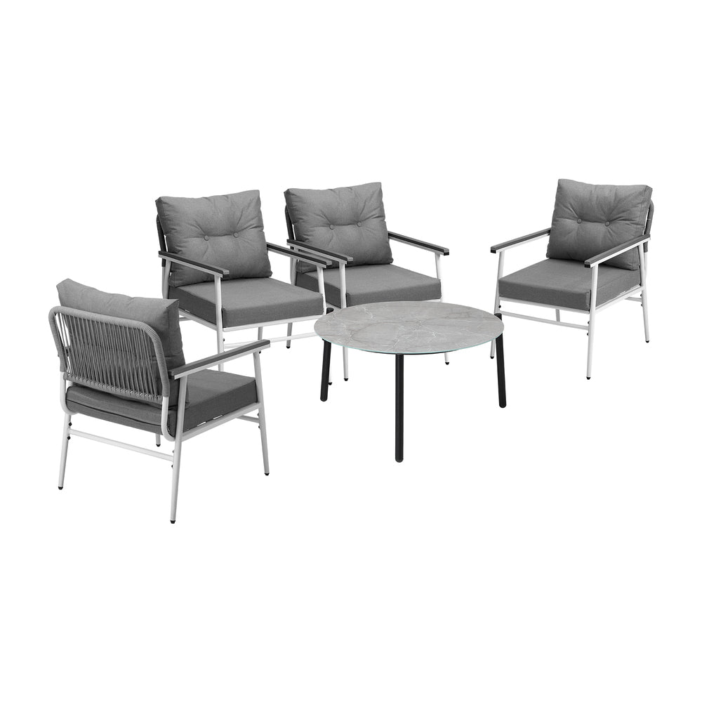 Livsip Outdoor Patio Set 5PC 70cm Table Grey and White Armchair-Outdoor Patio Set-PEROZ Accessories