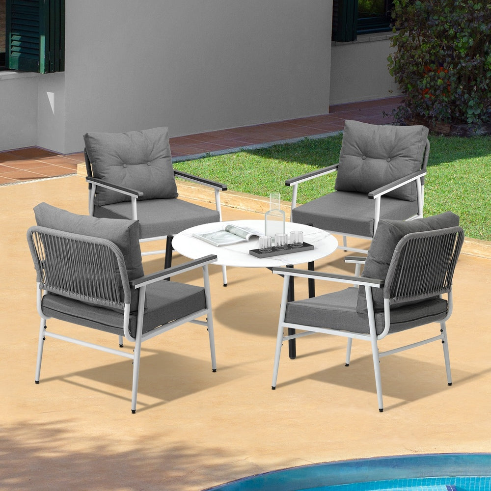 Livsip Outdoor Patio Set 5PC Bistro Lounge Set 70cm White Table-Outdoor Patio Set-PEROZ Accessories
