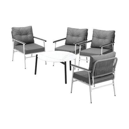 Livsip Outdoor Patio Set 5PC Bistro Lounge Set 70cm White Table-Outdoor Patio Set-PEROZ Accessories