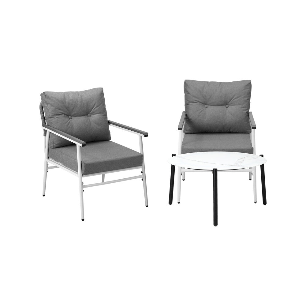 Livsip Outdoor Patio Set 70cm White Table with 2 Armchairs-Outdoor Patio Set-PEROZ Accessories