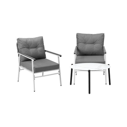 Livsip Outdoor Patio Set 70cm White Table with 2 Armchairs-Outdoor Patio Set-PEROZ Accessories