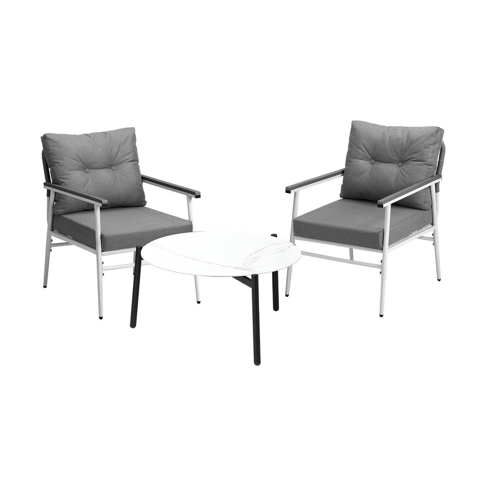 Livsip Outdoor Patio Set 70cm White Table with 2 Armchairs-Outdoor Patio Set-PEROZ Accessories