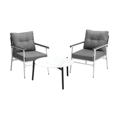 Livsip Outdoor Patio Set 70cm White Table with 2 Armchairs-Outdoor Patio Set-PEROZ Accessories