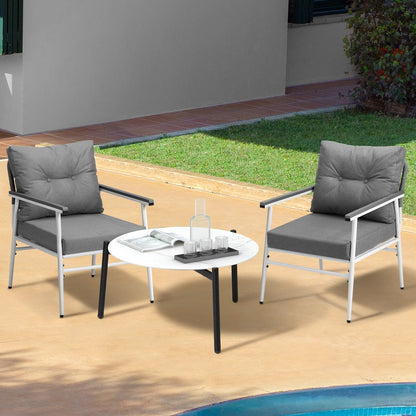 Livsip Outdoor Patio Set 70cm White Table with 2 Armchairs-Outdoor Patio Set-PEROZ Accessories