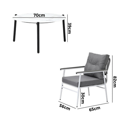 Livsip Outdoor Patio Set 70cm White Table with 2 Armchairs-Outdoor Patio Set-PEROZ Accessories