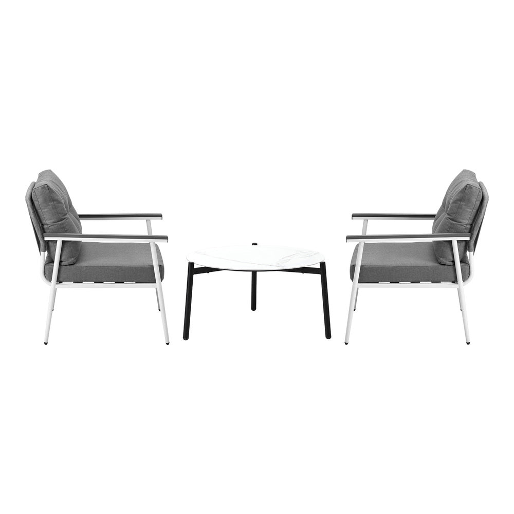 Livsip Outdoor Patio Set 70cm White Table with 2 Armchairs-Outdoor Patio Set-PEROZ Accessories