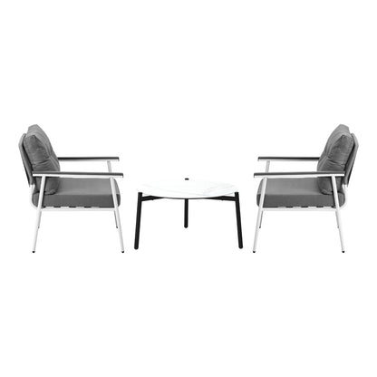 Livsip Outdoor Patio Set 70cm White Table with 2 Armchairs-Outdoor Patio Set-PEROZ Accessories