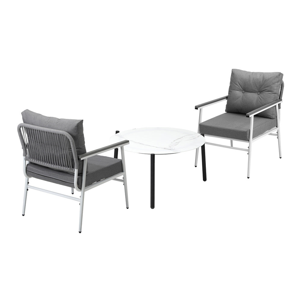 Livsip Outdoor Patio Set 70cm White Table with 2 Armchairs-Outdoor Patio Set-PEROZ Accessories