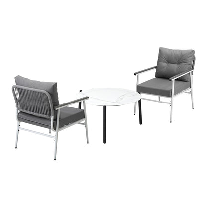 Livsip Outdoor Patio Set 70cm White Table with 2 Armchairs-Outdoor Patio Set-PEROZ Accessories