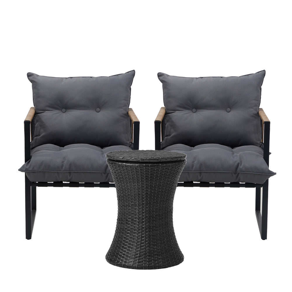 Livsip Outdoor Patio Set Ice Bucket Black Table Rattan Bistro Set 3pcs-Outdoor Patio Set-PEROZ Accessories