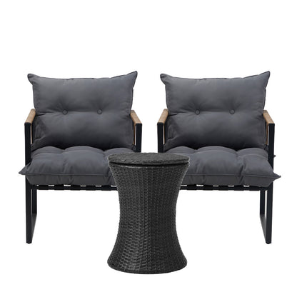 Livsip Outdoor Patio Set Ice Bucket Black Table Rattan Bistro Set 3pcs-Outdoor Patio Set-PEROZ Accessories