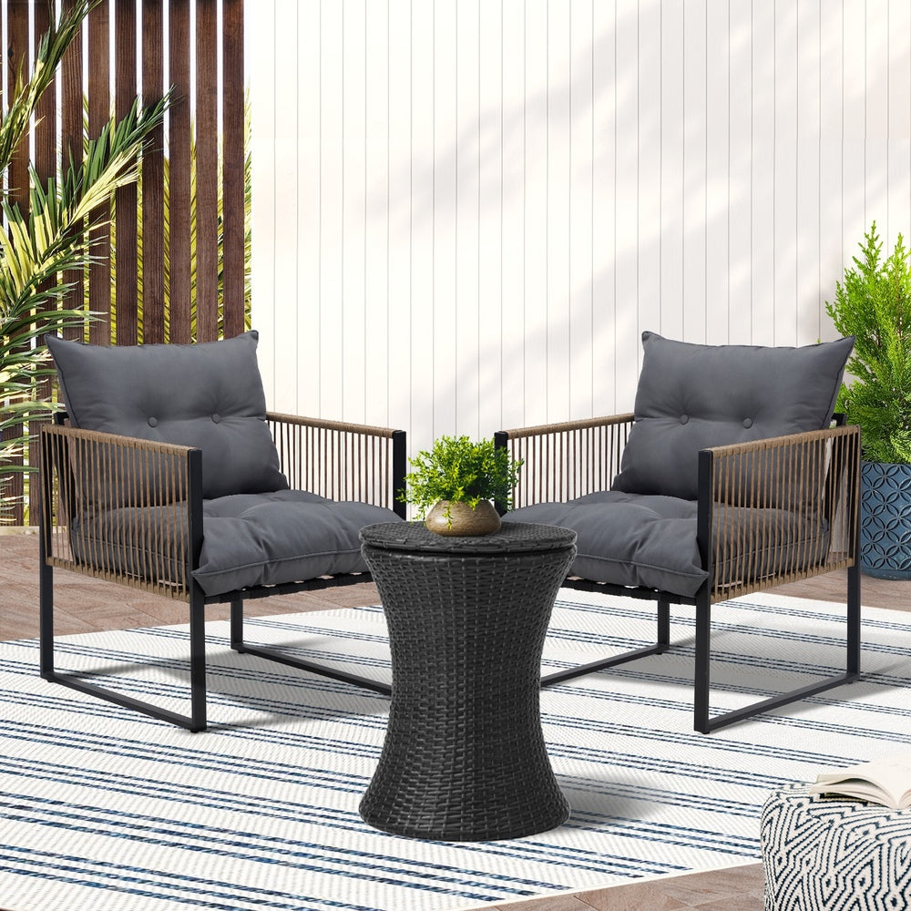 Livsip Outdoor Patio Set Ice Bucket Black Table Rattan Bistro Set 3pcs-Outdoor Patio Set-PEROZ Accessories