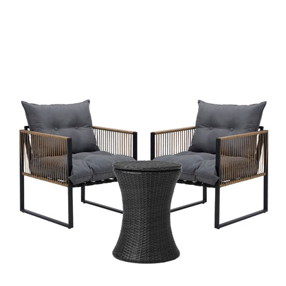 Livsip Outdoor Patio Set Ice Bucket Black Table Rattan Bistro Set 3pcs-Outdoor Patio Set-PEROZ Accessories