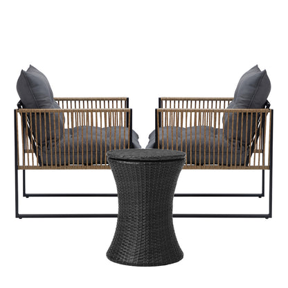Livsip Outdoor Patio Set Ice Bucket Black Table Rattan Bistro Set 3pcs-Outdoor Patio Set-PEROZ Accessories