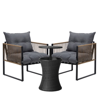Livsip Outdoor Patio Set Ice Bucket Black Table Rattan Bistro Set 3pcs-Outdoor Patio Set-PEROZ Accessories