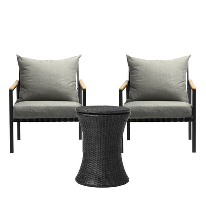 Livsip Outdoor Patio Set Ice Bucket Black Table Sofa Setting 3pcs-Outdoor Patio Set-PEROZ Accessories