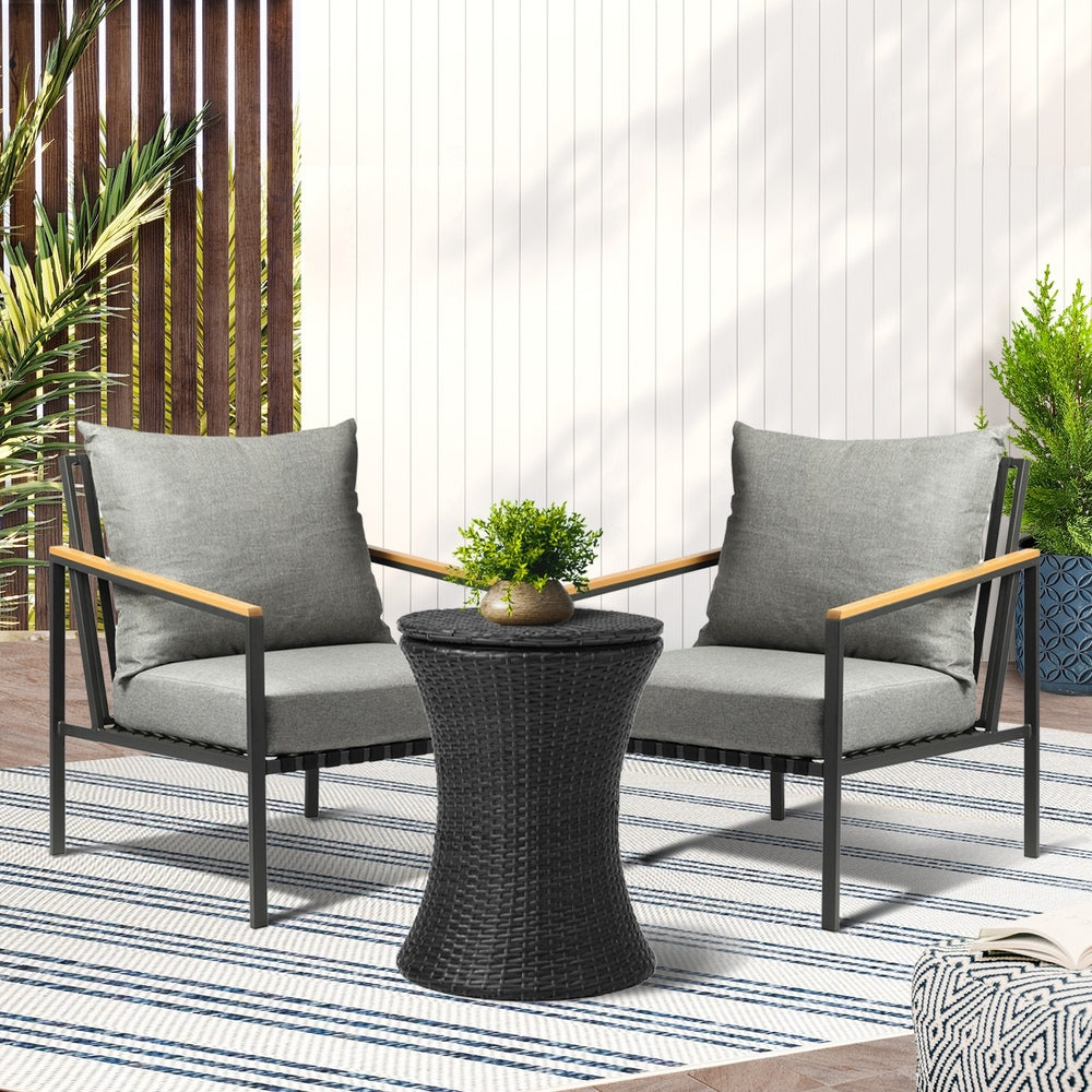 Livsip Outdoor Patio Set Ice Bucket Black Table Sofa Setting 3pcs-Outdoor Patio Set-PEROZ Accessories