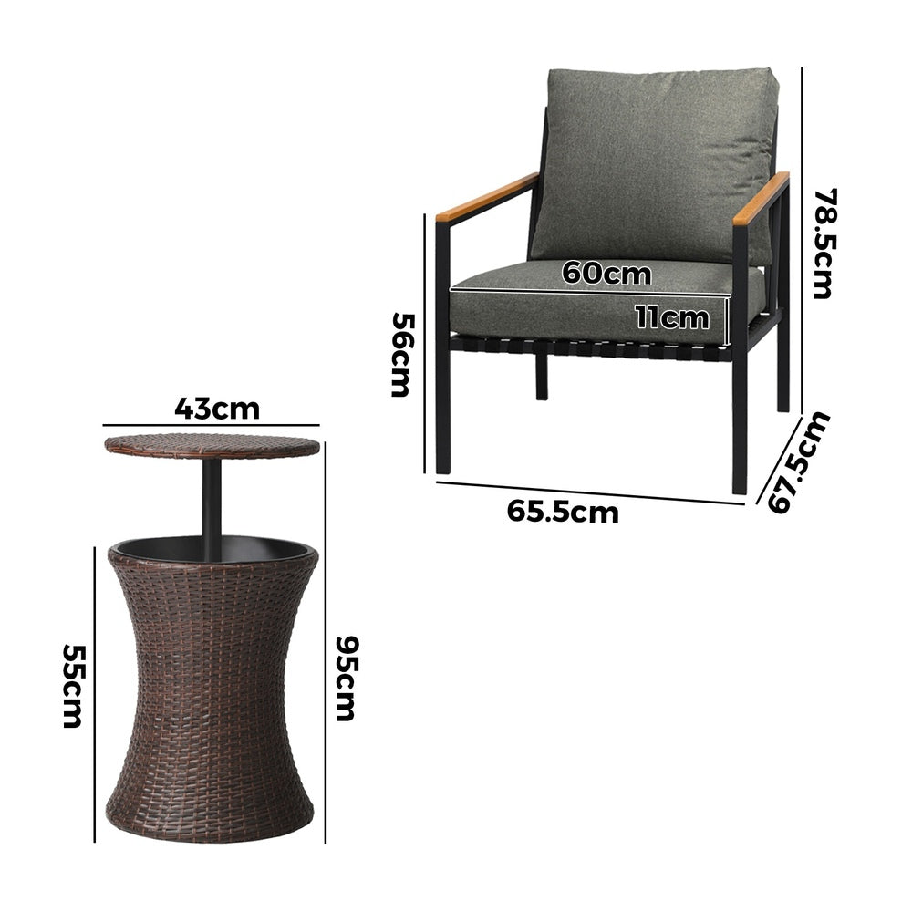 Livsip Outdoor Patio Set Ice Bucket Brown Adjustable Table Sofa Set 3pcs-Outdoor Patio Set-PEROZ Accessories