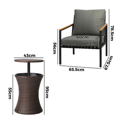 Livsip Outdoor Patio Set Ice Bucket Brown Adjustable Table Sofa Set 3pcs-Outdoor Patio Set-PEROZ Accessories