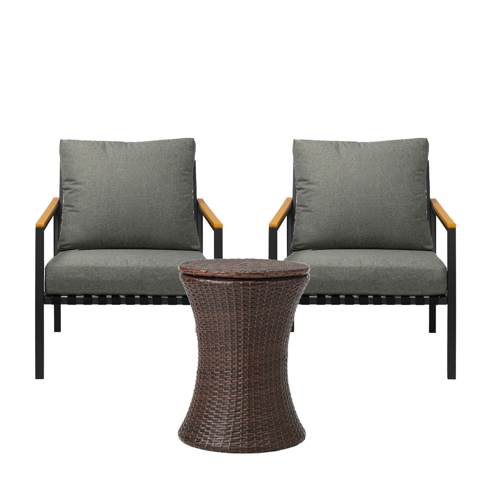 Livsip Outdoor Patio Set Ice Bucket Brown Adjustable Table Sofa Set 3pcs-Outdoor Patio Set-PEROZ Accessories