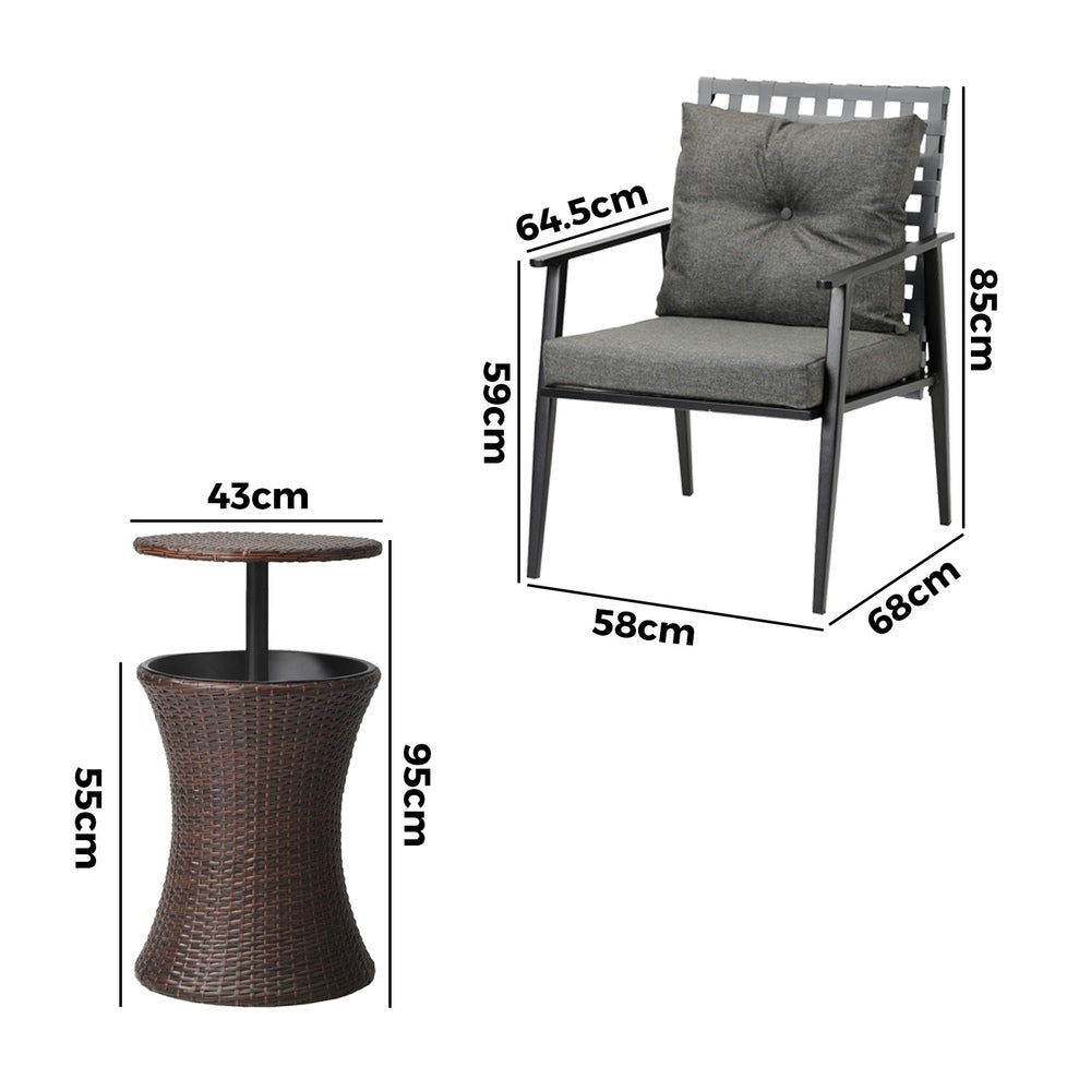 Livsip Outdoor Patio Set Ice Bucket Brown Table 2 Seater Bistro Set-Outdoor Patio Set-PEROZ Accessories