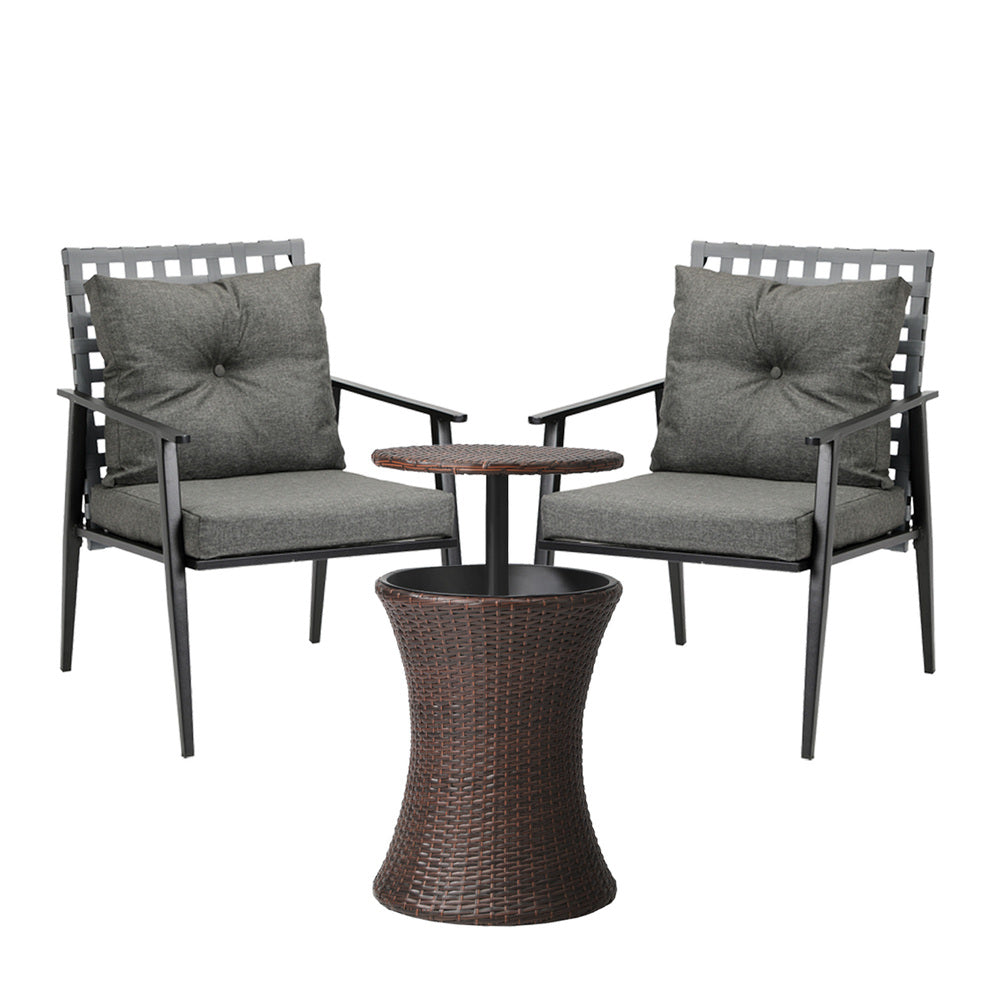 Livsip Outdoor Patio Set Ice Bucket Brown Table 2 Seater Bistro Set-Outdoor Patio Set-PEROZ Accessories
