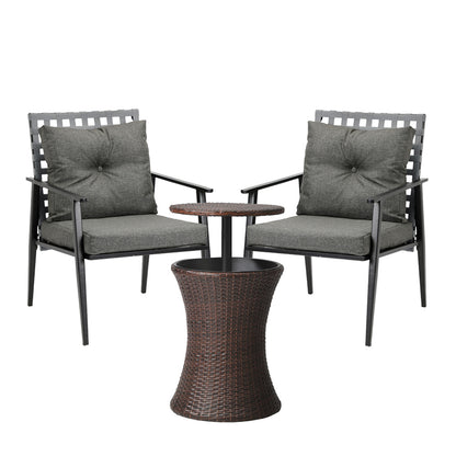 Livsip Outdoor Patio Set Ice Bucket Brown Table 2 Seater Bistro Set-Outdoor Patio Set-PEROZ Accessories