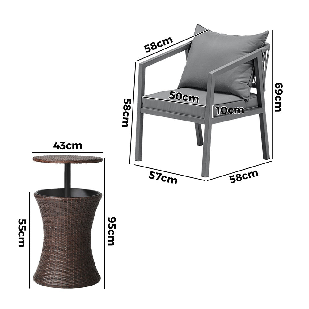 Livsip Outdoor Patio Set Ice Bucket Brown Table Bistro Setting 3pcs-Outdoor Patio Set-PEROZ Accessories