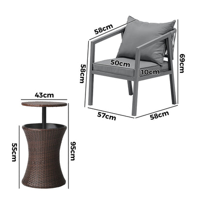 Livsip Outdoor Patio Set Ice Bucket Brown Table Bistro Setting 3pcs-Outdoor Patio Set-PEROZ Accessories
