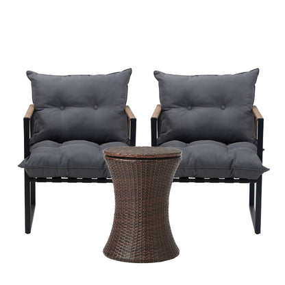 Livsip Outdoor Patio Set Ice Bucket Brown Table Rattan Bistro Set 3pcs-Outdoor Patio Set-PEROZ Accessories