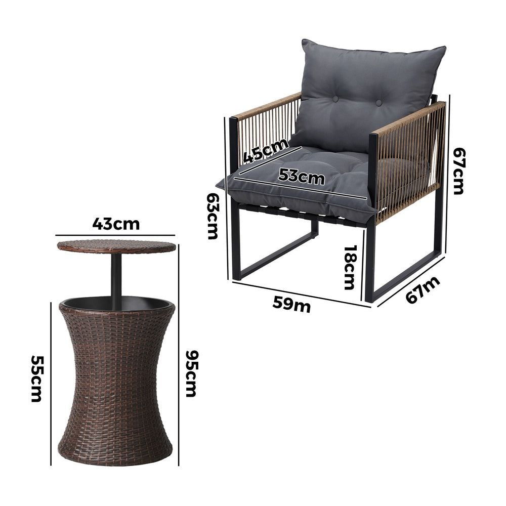 Livsip Outdoor Patio Set Ice Bucket Brown Table Rattan Bistro Set 3pcs-Outdoor Patio Set-PEROZ Accessories